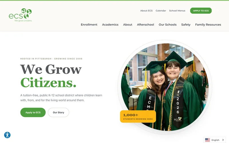 The Environmental Charter School website, designed and built by Miles Media