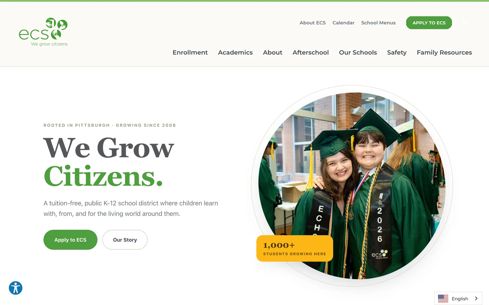 The Environmental Charter School website homepage, designed and built by Miles Media
