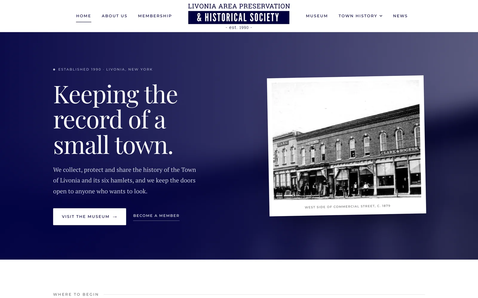 The Livonia Historical Society website homepage, designed and built by Miles Media