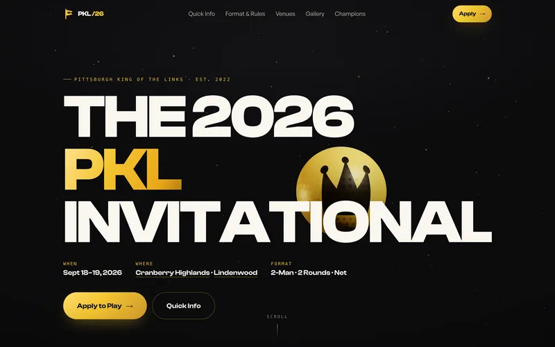 The PKL Invitational website, designed and built by Miles Media
