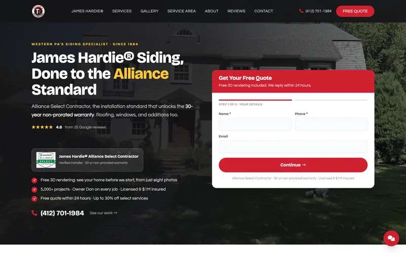 The Reliable Exteriors website, designed and built by Miles Media