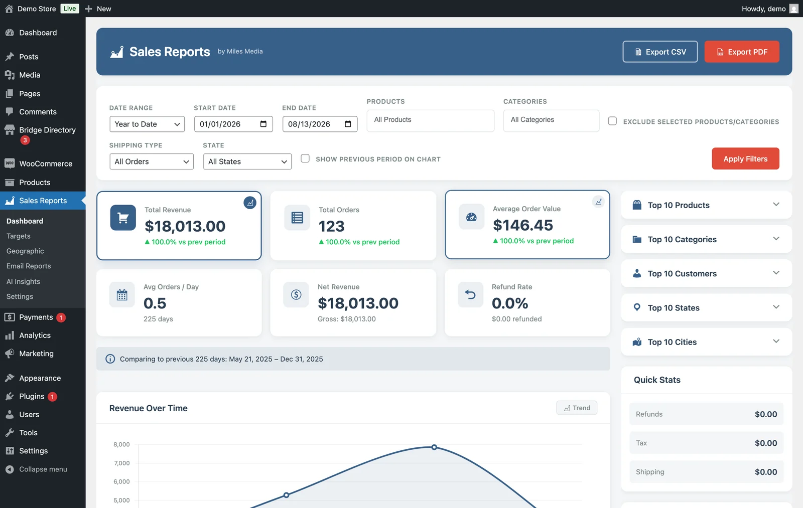 Sales Reports for WooCommerce, custom software designed and built by Miles Media